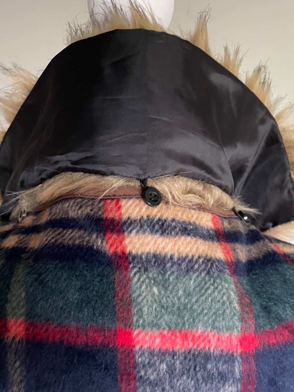 ETWO Luxury Tartan Plaid Cape Poncho Coat with Faux Fur Collar O/S - Picture 7 of 12